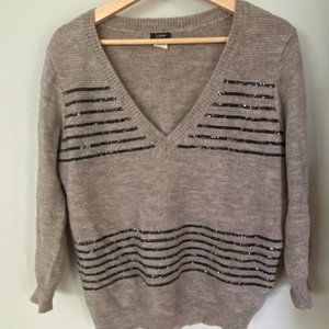 J.Crew Sequin Striped Alpaca Wool 3/4 Sleeve Sweater (Medium)